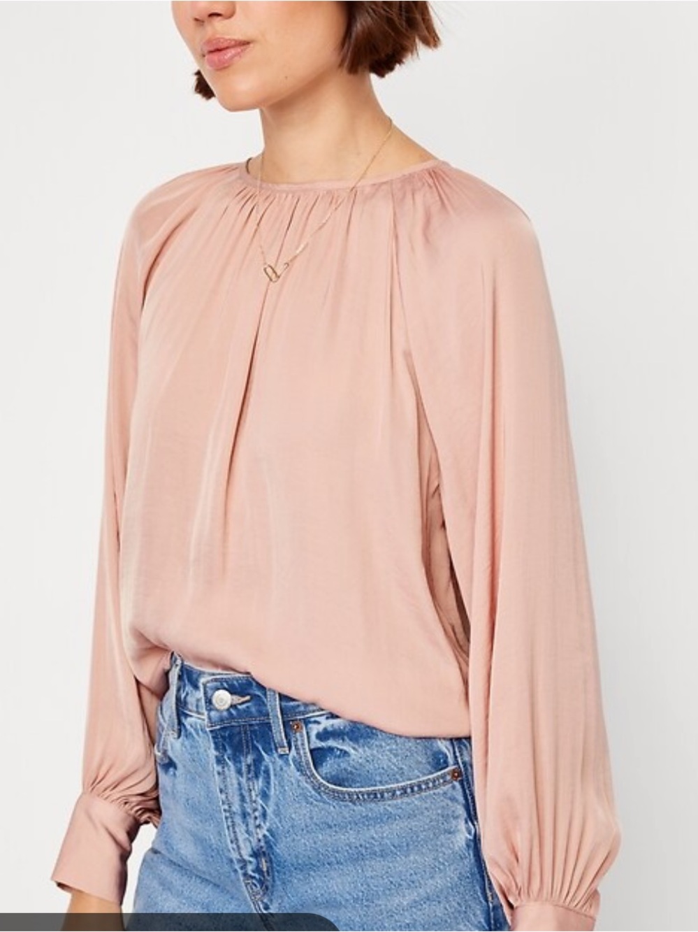 NWT Satin Shirred Petal Pink Blouse